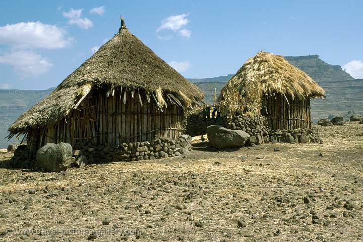 a Tukul, the typical round house, mountains near Lalibela