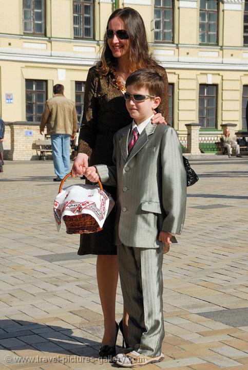 Pictures of Ukraine - a mother and her son at the Easter celebration