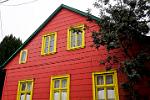 brightly painted wooden house