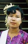 woman with traditional make up, Yangon, Myanmar (Burma)