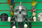 metal voodoo skull in a shop